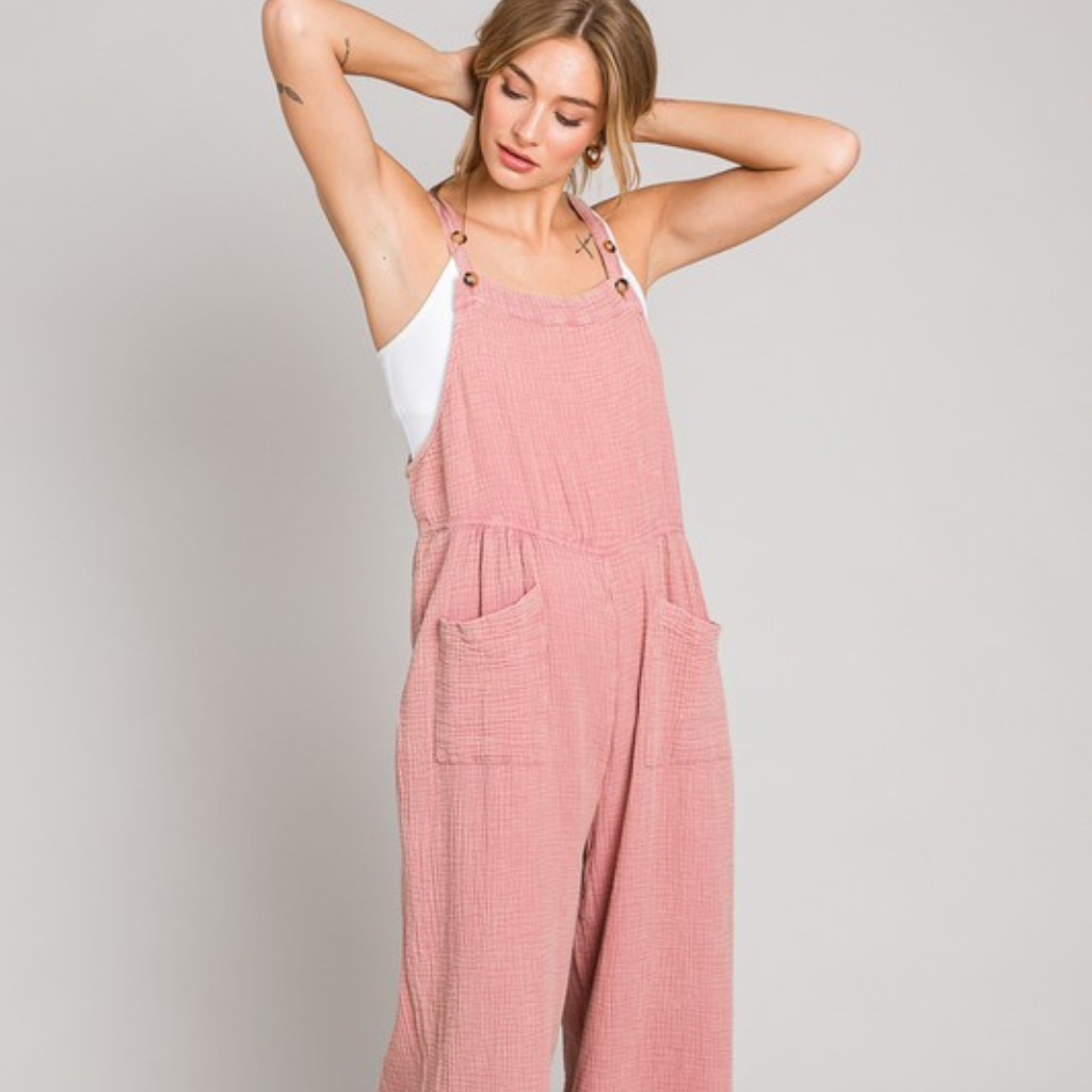 the calista overalls in dusty pink