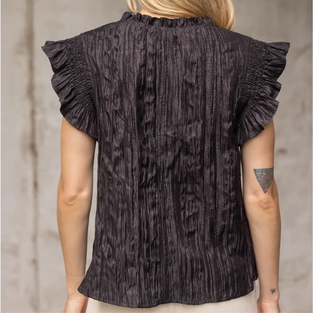 the chloe ruffle texture top – blackbird + lou