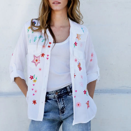 the starla embroidered shirt in white