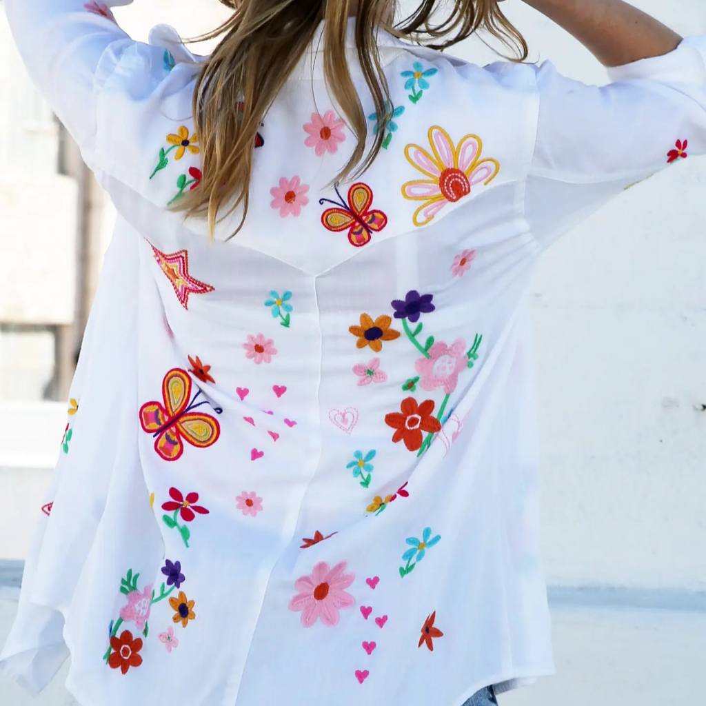 the starla embroidered shirt in white