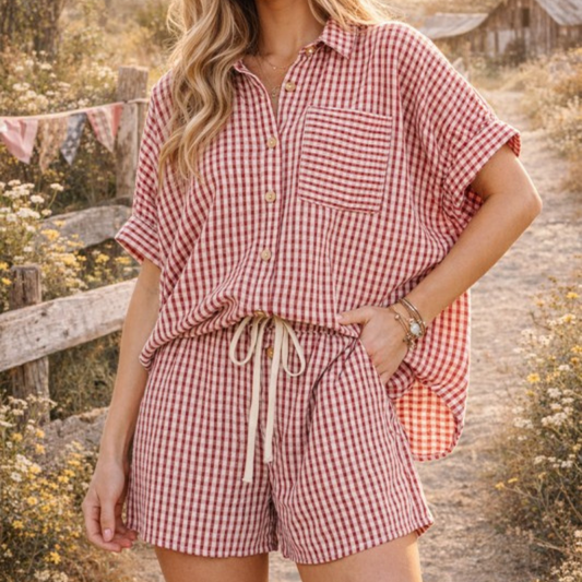the annie gingham top in red