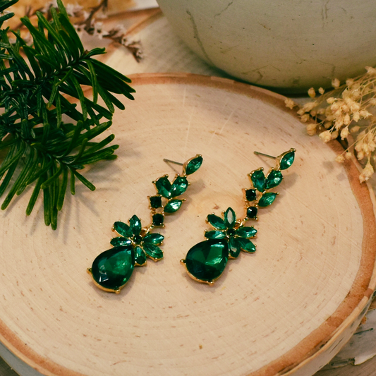 emerald cluster drop earrings
