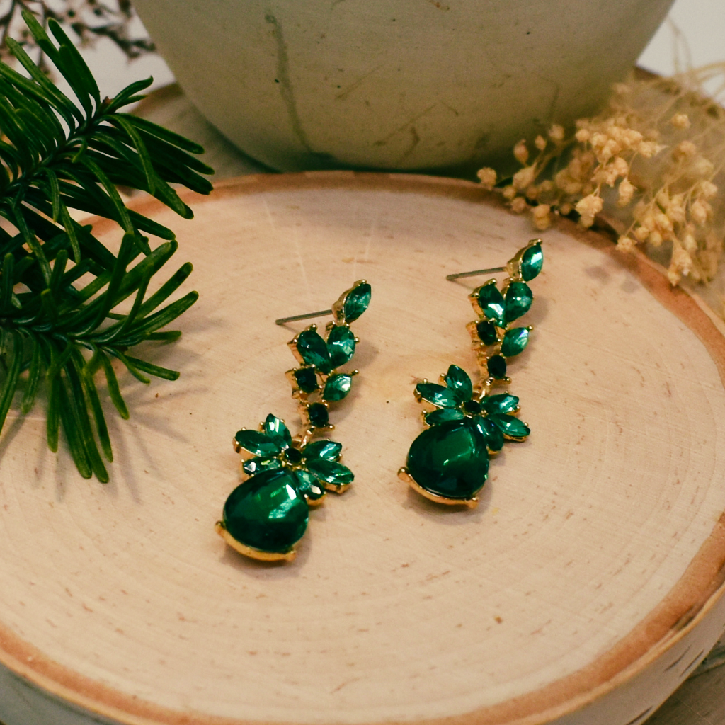emerald cluster drop earrings
