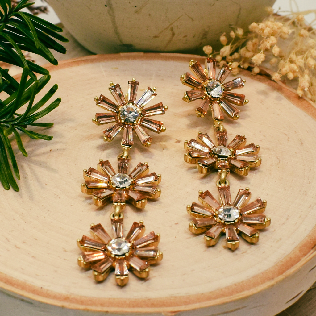 amber tiered flower earrings