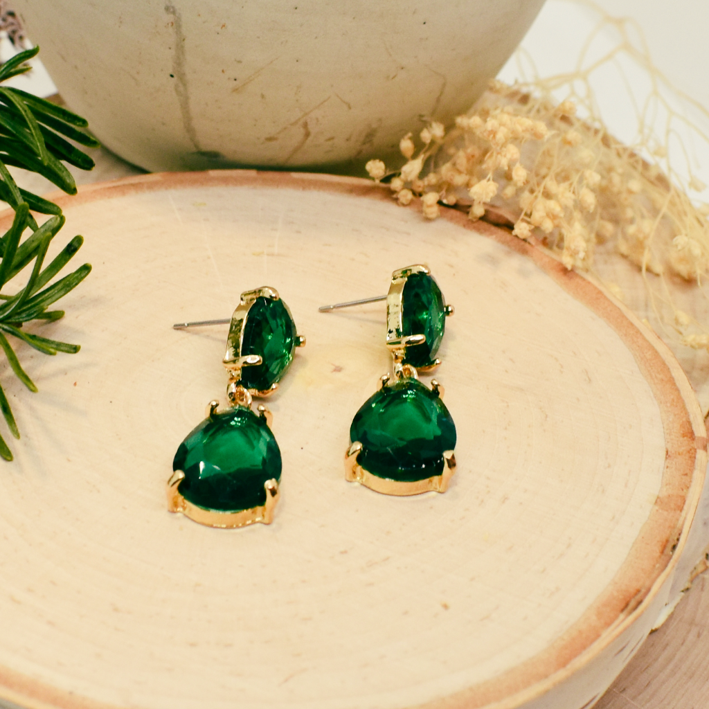 emerald tiered oval earrings