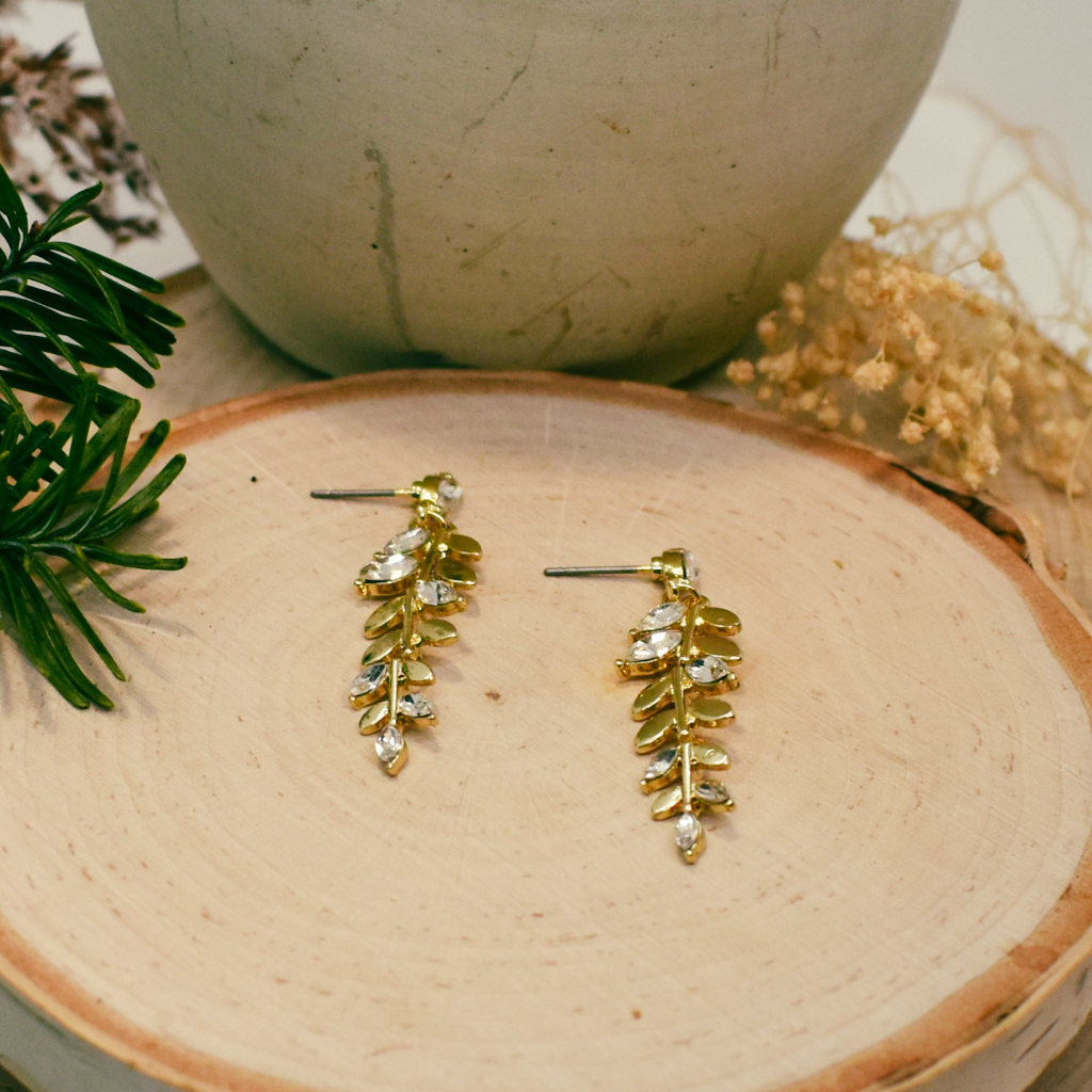 gold + stone leaf earrings