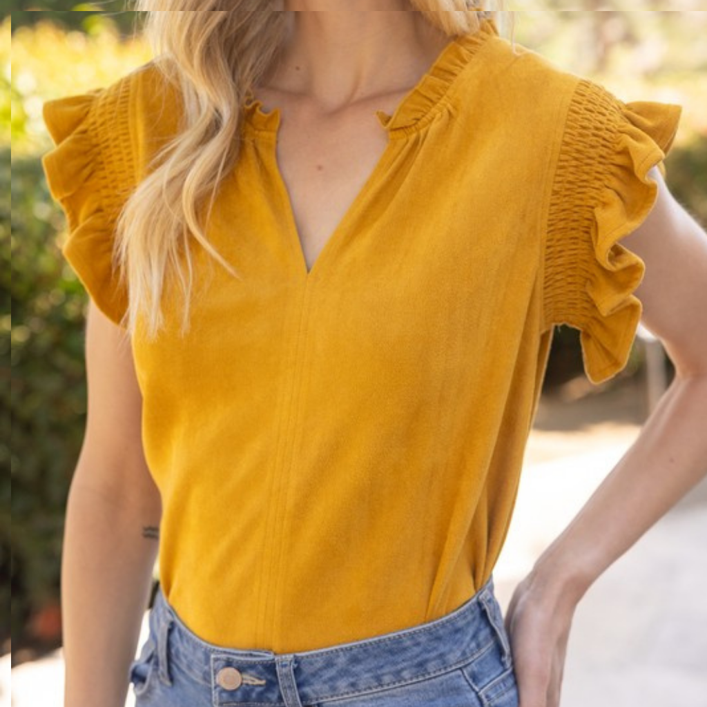 the rory suede top in mustard