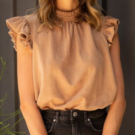 the rory suede top in taupe