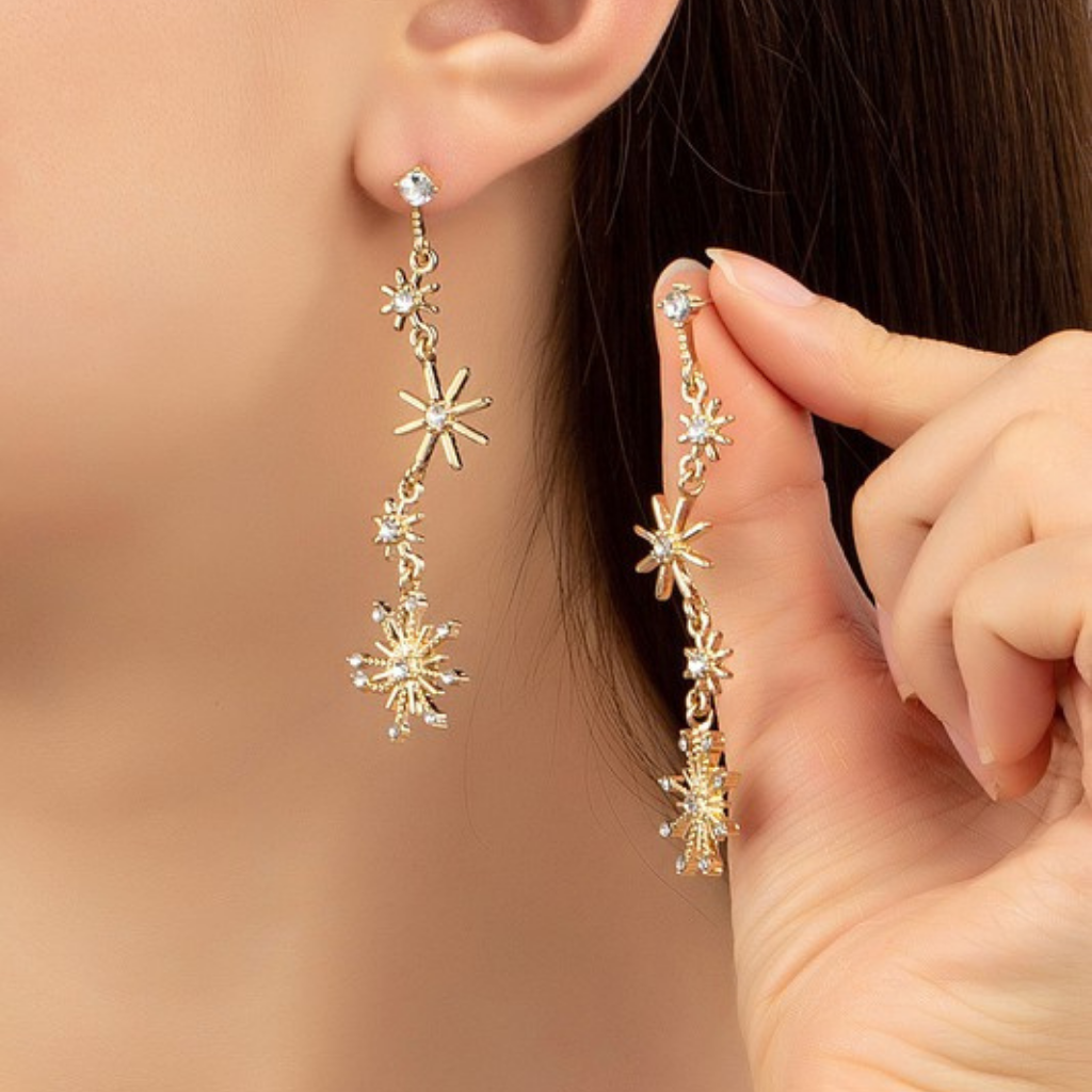 tiered star + stone earrings