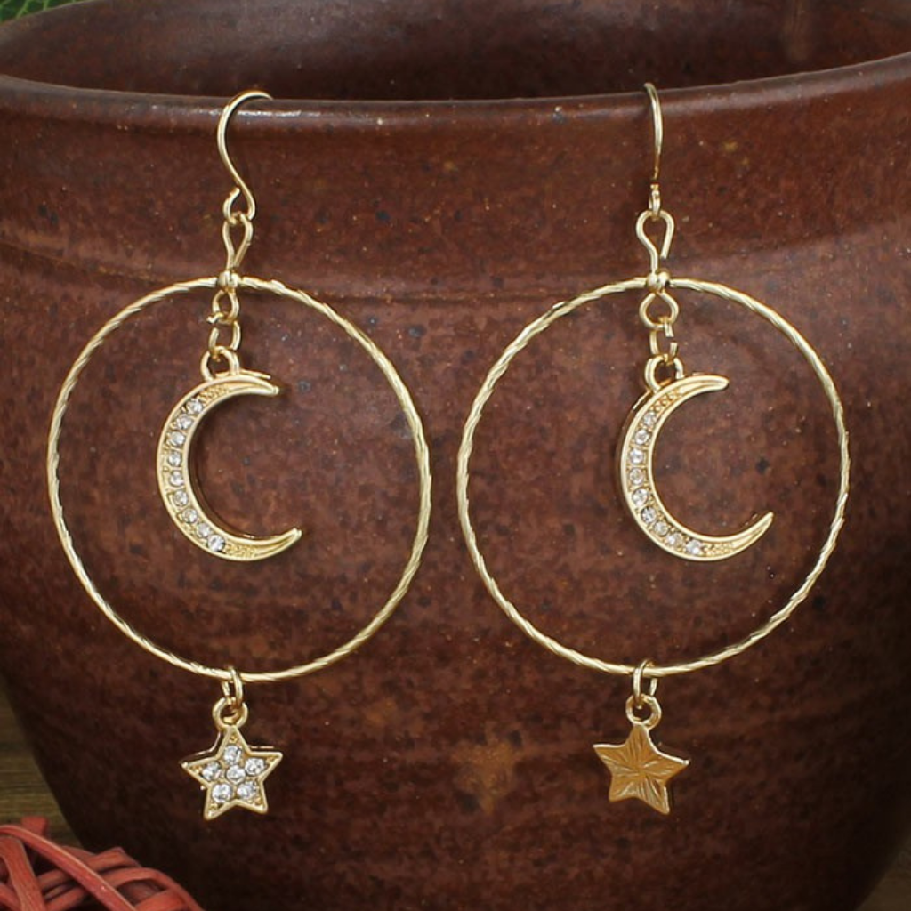 circle moon + star earrings