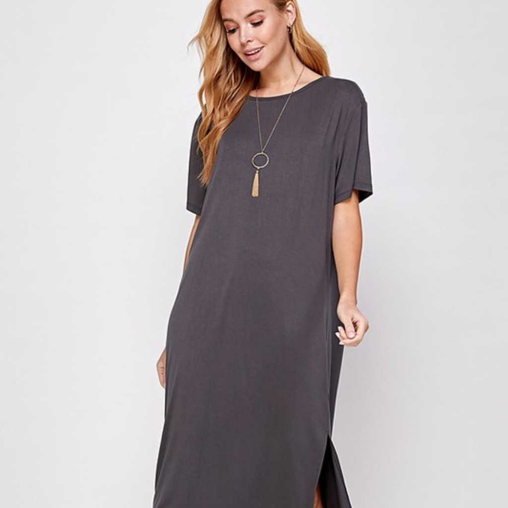 the elliot dress in charcoal