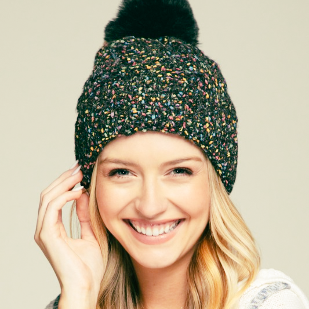 the carlie speckled beanie in black