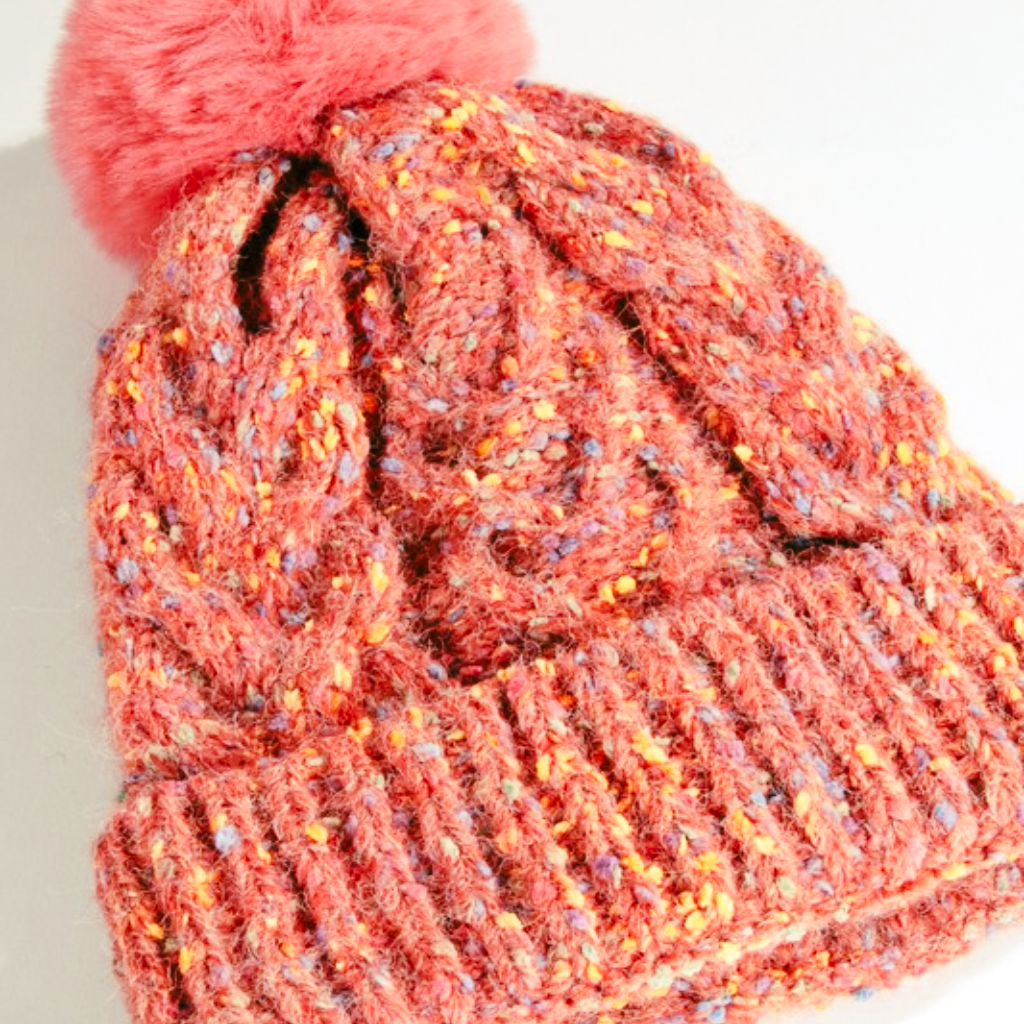 the carlie speckled beanie in coral