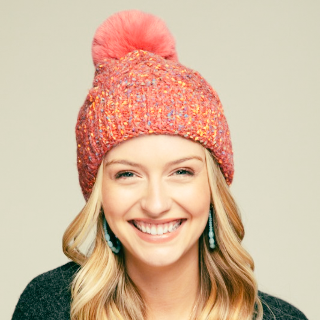 the carlie speckled beanie in coral
