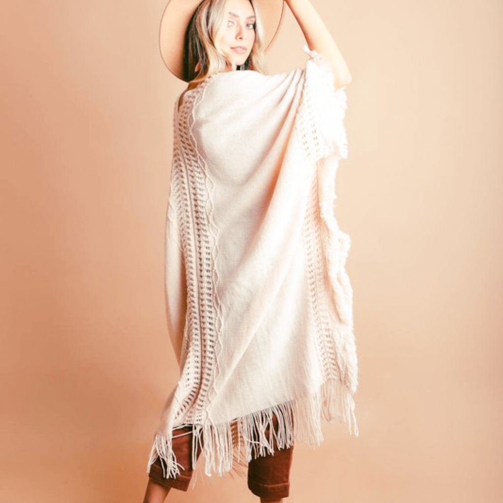 the willa fringe poncho in ivory