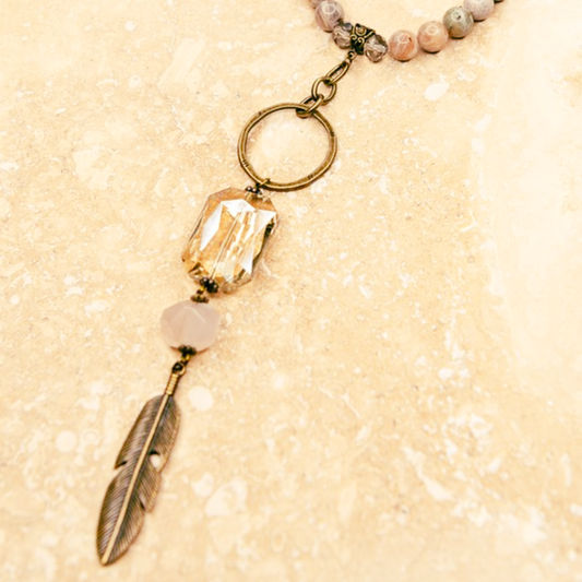 the fauna necklace in bamboo agate